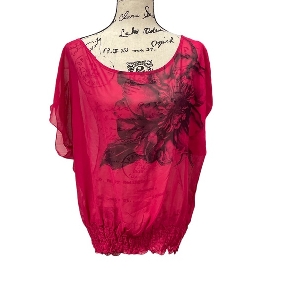 LSter women's floral sheer smocked blouse - 2X - Picture 1 of 6